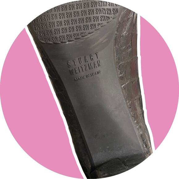 STUART WEITZMAN Black Croc 80s Vintage Leather Heel Pumps Women Size 9.5 AA - Picture 10 of 13